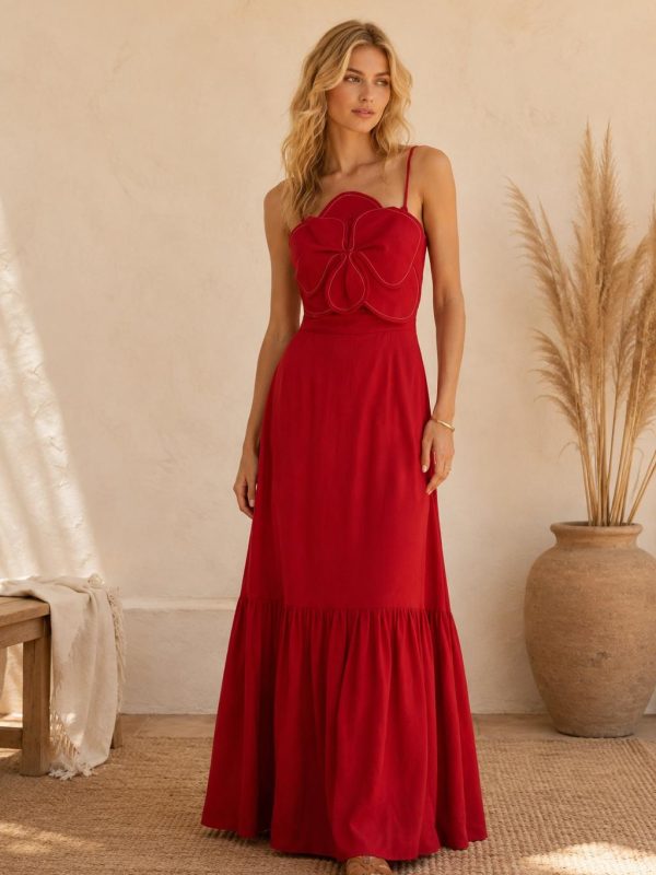 Women’s Red 3D Floral Maxi Dress