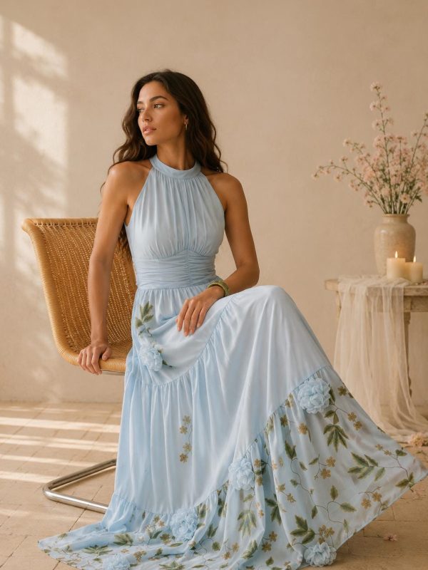 Women’s Light Blue Floral Maxi Dress