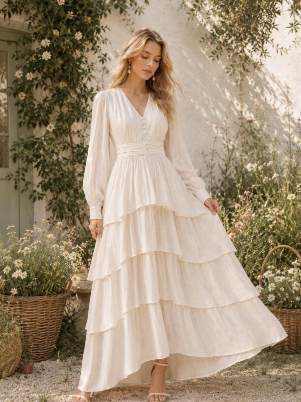 Women’s Ivory Tiered Maxi Dress